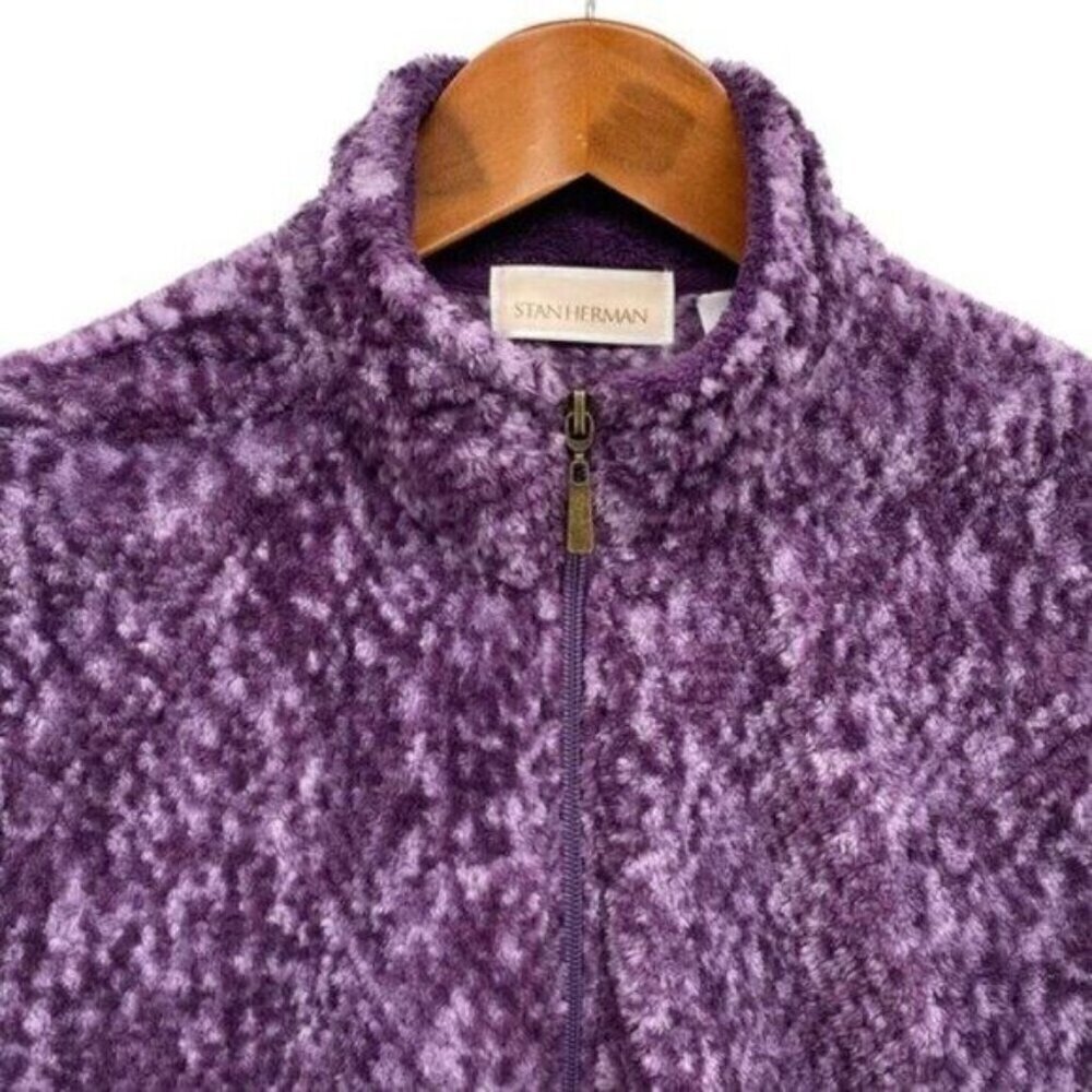 Stan Herman Womens Purple Fuzzy Fleece Zip Up Jacket - Picture 2 of 10